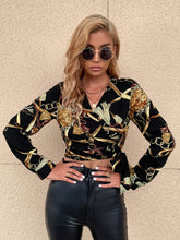Chain Print Knot Hem Crop Blouse Sai Feel